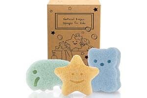 myHomeBody Konjac Baby Sponge for Bathing, Cute Shapes Natural Kids Bath Sponges for Infants, Toddler Bath Time, Natural and Safe Plant-Based Konjac Baby Bath Toys, 3pc. Set: Elephant,Bear,Star