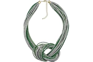 Bocar Seed Beads Multilayer Chunky Bib Statement Knot Collana (NK-10316-olive+Silver Tone)
