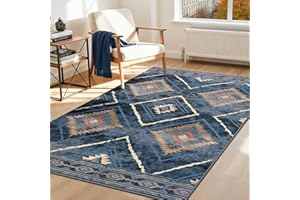 DEFYNEE Machine Washable Rugs Living Room, 90x150 cm Kitchen Rugs Non Slip, Soft Short Pile Vintage Blue Rugs for Bedroom, Moroccan Rug for Hallway, Bedroom, and Kitchen, Blue