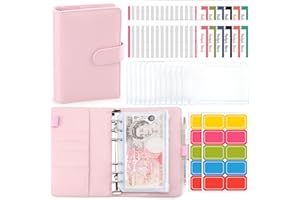 SEEDAWN A6 Budget Binder Notebook - PU Leather Ring Binder with 12 Zippered Cash Envelopes and 12 Expense Budget Sheet, Portable A6 Binder Planner Budget Wallet for Budgeting and Saving Money, 27Pcs (Pink)