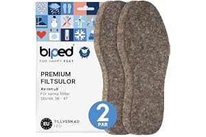 biped 2 par filtsulor av ren ull - Värmande innersulor av naturlig filt för ett behagligt klimat i skon z2754(44-45)