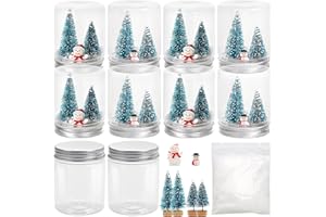 Auihiay 12 Set Cylindrical Plastic Snow Globe Kit, Clear Christmas Water Globes with Artificial Mini Christmas Trees, Snowflakes, Snowmen