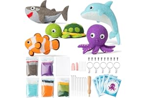 WATINC 25Pcs Sea Animal Needle Felting Starter Kit DIY Needlework Craft Felting Tools Felt Needles Foam Mat Sharks Dolphins Tortoise Octopus NOH Doll Wool Party Supplies for Beginners Adults Kids