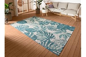 HANSE Home Tropical Leaves - Tapis d'intérieur et d'extérieur - Tissage Plat - Design Feuilles de Palmiers - Certifié Öko-Tex - Résistant aux intempéries et aux UV - pour Balcon, terrasse, Jardin -