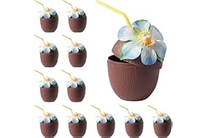 THE TWIDDLERS 12 Bicchieri di Cocktail Cocco in Plastica Riutilizzabili con Fiori e Cannucce Riutilizzabili - Festa Hawaiana, Decorazioni Hawaii, Addobbi Tropicali, Matrimoni, Compleanni