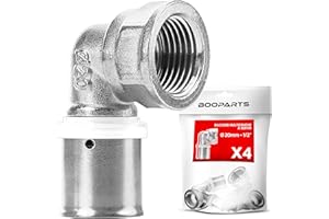 BOOPARTS - 4 pezzi - raccordo a crimpare - gomito di transizione a crimpare multistrato Ø20 x 1/2 (15/21) femmina contorno TH - per unire un tubo multistrato e un raccordo filettato femmina
