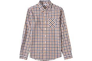 Tronjori Jungen Baumwolle Plaid Knopf unten Langarmshirts mit Brusttasche