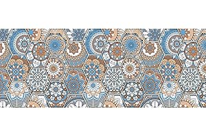 GLHOME IDEE PER LA CASA GL Home Tappeto Cucina Antiscivolo Made in Italy Passatoia Antimacchia Multiuso Corridoio Soggiorno Lavabile in Lavatrice - Esagoni Celesti - 50x250 cm