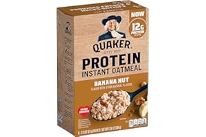 Quaker, Protein Instant Oatmeal – Lot de 6 flocons d'avoine instantanés, noix de banane, 365,7 g