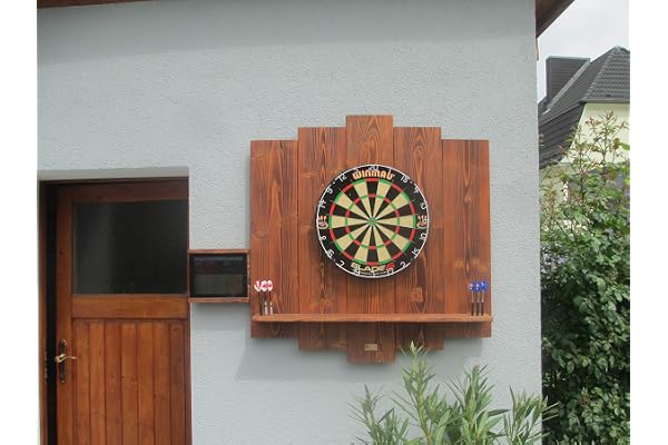 WDS Darts Sports Cible de fléchettes d'extérieur en bois (protection murale, anneau de récupération, anneau de fléchettes)