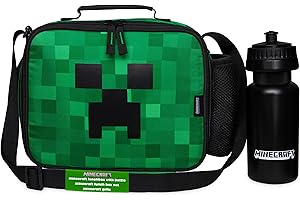 Minecraft Lunchtasche Kinder oder Set mit Trinkflasche Isolierte Creeper Kühltasche für Lunchbox und Snacks für Schule Alltag Urlaub Gamer Geschenk (Grün)