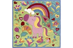 WECON HOME Doodle-Carpet Kuschelig weicher Lovely Unicorn Kinder Teppich mit süßem Einhorn, handgefertigt, quadratisch (150 x 150 cm)