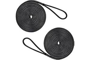 JOGFFDE Boat Dock Lines Double Braided Nylon Boat Rope for Docking Marine Mooring Ropes Dock Lines with 12" Eyelet (D: 3/8 inch, L: 25ft, 2pcs)