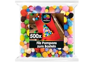 OfficeTree 500 Bunte Pompons zum Basteln Mix - Filzkugeln Bunt verschiedene Größen - Pompoms zum Basteln für Kinder und Erwachsene - Dekorieren Verzieren Nähen DIY