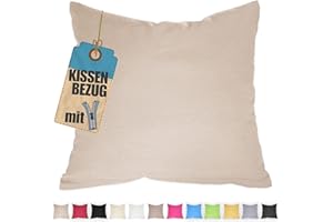 QOOLTEX Kissenbezug 35x35 cm Beige mit verdecktem Reißverschluss - Baumwolle Kissenhülle Uni, Waschbar, Atmungsaktiv Mischgewebe Kopfkissenbezug (85% BW - 15% Poly)