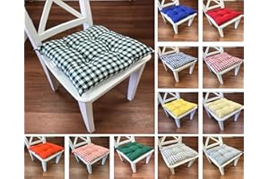 Tropik Home Colourful Seat Pads, Garden Kitchen Dining Chair Cushions Tie On (Green Gingham)