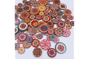 RUIYWEN 300 Bottoni Rotondi in Legno Bottoni Colorati Retrò Stampa Dipinta per Cucito, Abbigliamento, Fai da Te e Artigianato (Dimensioni Miste 15/20/25 mm)