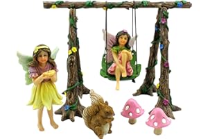 PRETMANNS Fairy Garden Accessories – Fairy Garden Ornaments Outdoor - Fairy Figures for Fairy Garden - Miniature Fairies & Ornaments – Fairies for Fairy Garden with Swing Set Fairy Garden Kit