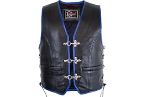 MDM Lederweste mit blauen umrandungen, Lederkutte, Clubweste, Rockerweste, Bikerweste, Motorrad Weste