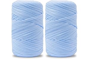 Vincona Hilo de Camiseta Crochet 2x200 g, Hilo para Crochet, Ideal para Bolsos, Cestas, Adornos de pared, Decoración del hogar y Manualidades-Azul cielo 12