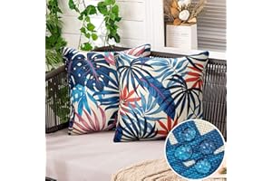 DECORMOMMT Azul Fundas de Cojines 50x50 CM Exterior Fundas Cojines Impermeable Funda Cojin Plantas Tropicales Decorativo Verano Sofa Moderno Lino por Salon Jardín Sofá Cojines Decoración 2 Piezas