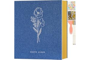 Lanpn Fotoalbum Selbstklebend Einkleben Scrapbook, Leinen Groß Weiße Seiten Fotobuch zum Selbstgestalten mit Aufkleber & Metallischer Stift 10x15 13x18 A5Bilder Kleine-20 Blatt/40 Seiten,Blau