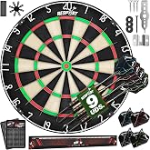 RE:SPORT XXL Dartboard with 9 Professional Darts + 24 Pro Flights + Accessories, Sisal Steel Darts, Includes Mounting Kit, St