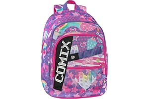 COMIX Ultra Bright - Zaino Scuola Pannello Scrittura Led Personalizzabile, 3 Ampi Scomparti, Tasca Frontale, Schienale e Fondo Termoformati, Spallacci Imbottiti e Regolabili, 32x43Hx23 cm, 31 L