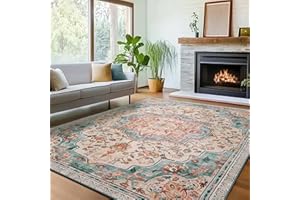 ‎SONGMICS HOME SONGMICS HOME Vintage Teppich, 160 x 230 cm, Wohnzimmerteppich, Schlafzimmerteppich, Waschbarerteppich, Rutschfester Teppich, für Küche, Flur, Esszimmer, aquamarinblau TAR033Q01