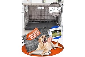 PFOTENWUNDER® Hundekäfig für zuhause, Gitterbox Hund in 3 Größen, 2 Türen + 1 Cover, 1 Trainingsbuch, Tiertransportbox Hundetransportkäfig klappbar, Hunde-Transport-Box Auto Drahtkäfig (107*71*77,5cm)