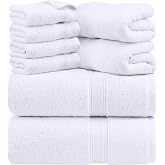Utopia Towels - 8 Piece Full Bath Towel Set (White) | 8 piece set includes 2 bath towels, 2 hand towels and 4 washbasins. Sof