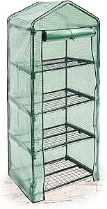 Relaxdays Foliengewächshaus Balkon 158 x 70 x 50 cm HxBxT, 4 Regale Treibhaus, Terrasse Anzuchthaus platzsparend, grün