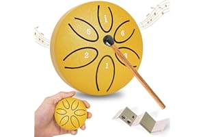 BQKOZFIN 3 Inch Steel Tongue Drum 6 Notes Hand Drum Percussion Instrument, Mini Steel Tongue Drum with Drum Mallets, Music Book for Meditation Yoga Musical Education (Gold)