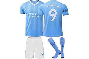 Mokiss Erling Haaland #9 Maillot Domicile de Football pour Enfants Nouvelle Saison, Shorts, Chaussettes, Tailles Jeunes