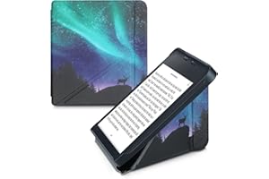 kwmobile Carcasa Compatible con Kobo Libra 2 - Funda magnética de Origami para e-Book - Ciervo con la Aurora Boreal Turquesa/Azul/Negro