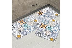 KGIHPC Juego de 2 alfombrillas de cocina antideslizantes para el suelo de la cocina, tapete impermeable para pie (azulejos portugueses, 40 x 120 cm + 40 x 60 cm)