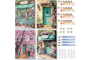 Lxmsja 4 Pezzi Dipingere con i Numeri Adulti Con Cornice, Paesaggio Paint by Numbers Kit Principianti Con 3 Penne, Hobby Creativi Adulti Idee Regalo Donna Decorazioni Casa - 20x30cm