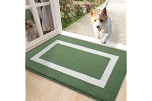 Homaxy Wycieraczka, nadaje się do prania, antypoślizgowa mata zatrzymująca brud, dywanik pod drzwi wejściowe, do użytku wewnątrz – 43 x 76 cm, zielona