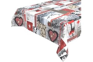 BEAUTEX Wachstuchtischdecke abwischbar Tischdecke RUND ECKIG, Weihnachten Motiv und Größe wählbar (Eckig 140x220 cm, Winter Hirsch)
