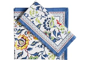 FINGERCRAFT Cloth Napkins Set of 12 Cotton Linen Blend Printed Dinner Napkins Perfect for Parties Dinners Weddings Cocktail Christmas Napkins Cloth (Blue Floral)