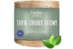 ‎CREATIVE DECO Creative Deco Naturalny Sznurek Jutowy Brązowy 2-3 mm | 300 m | Mocny Sznurek Skręcony z 3 Nici | Duża Szpulka | Idealny do Dekoracji, Prac Artystycznych, Rękodzieła, Pakowania Prezentów, do Kwiatów