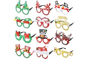 Aodaer 12 Pack Christmas Glitter Party Glasses Frame Creative Glasses Assorted Styles Holiday Decoration Costume Eyewear for Christmas Party Supplies