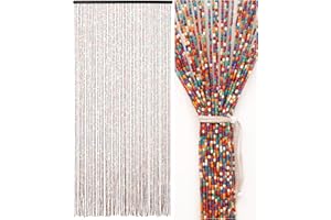Ezcasch 90 x 190 cm cortina de perlas para puerta como decoración y protección contra insectos, 52 hebras, estilo bohemio, cortina de bambú y cuentas de madera para ventanas/habitaciones, multicolor
