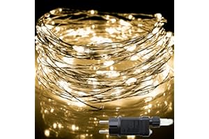 OXYN Lampadine Luci LED Natale Alimentazione 230V Colore Filo Verde Lampada Casa Albero Decorazioni Natalizie Stringa Presepe Giochi Luce Esterni Interni Flessibile (100 LED 10 metri Bianco Caldo)