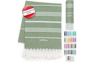 ‎LESTOFF LeStoff Hamamtuch - 100% Bio-Baumwolle, 95 x 180 cm, Vorgewaschen, Saugstark, Schnelltrocknend, Leicht, Kompakt, Camping Handtuch, Reisehandtuch, Badetuch, Duschtuch, Badehandtuch groß (Olivgrün)