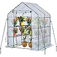 JUNGLE STONE Walk In Greenhouse With 10 Shelves, Reinforced PE Plastic Cover With Sturdy Steel Frame, Greenhouse/Plant Nursery for Gardens, Patios or Spaces Size, Easy to Assemble