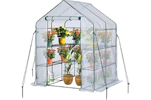JUNGLE STONE Walk In Greenhouse With 10 Shelves, Reinforced PE Plastic Cover With Sturdy Steel Frame, Greenhouse/Plant Nursery for Gardens, Patios or Spaces Size, Easy to Assemble