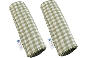 Medi Partners Coche Protector Cinturon Niños Almohadilla 2 Piezas Seguridad para Bebe 17x22cm 100% Algodón Minky Cinturón Kids Seat Car Cinturones Cinto (Griglia con Oliva Minky)