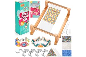 PP OPOUNT Adjustable Bead Loom Kit, Wood Loom Beading Supplies with Detailed Instructions, Practical Jewelry Making Accessories, Beading Loom Kits for Adults Jewelry Making Bracelets Belts