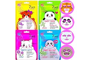 7DAYS 7Day Masque visage en Feuille - Ensemble De Masques Visage En Tissu Hydratants, Anti-âge, Hydratants, Apaisants Et Rafraîchissants - Mignon Masque Facial Beauté 4 Pièces